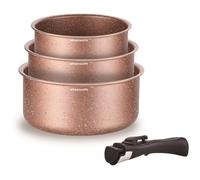Set de 3 casseroles - Tous feux dont induction - ARTHUR MARTIN - AM2366 - Ø 16,18 et 20 cm + 1 poignée amovible - Terracotta