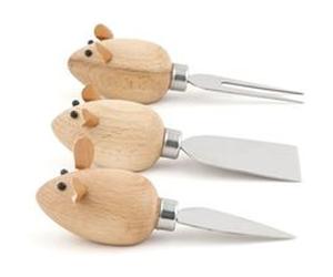 Set de 3 couteaux à fromage souris Kikkerland Beige et Argent Beige G