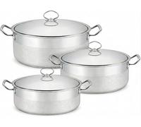 Set de 3 Grande Marmite Basse en Inox- Faitout Professionnel Ø40/45/45 cm avec Couvercle et Graduations Internes - Poignées Rivetées - Grande capacité - Compatible Tous Feux dont Induction
