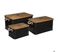 Atmosphera – Lot de 3 malles – Métal noir, plateau bois