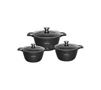 Set de 3 Marmites 20-24-28cm Aluminium Effet Marbre avec Couvercles en Verre Noir