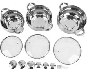 set de 3 marmites à soupe, acier inoxydable, fond épais, marmites anti-adhésives avec couvercles à poignée anti-brûlure pour la cuisine