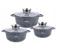 Set de 3 marmites en marbre 18 / 22 / 26 cm ZILNER ZL-8530, tous types de plaques, induction, idéal comme cadeau, 6 éléments