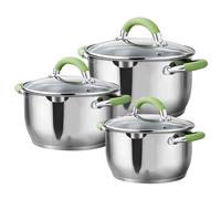 Set de 3 Marmites Inox 16-18-20cm avec Couvercle en Verre et Poignées Isolantes Swisgold Argent