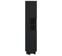 Set de 3 Meubles Salle de Bain Noir en Bois Composite avec Étagère | Meuble sous lavabo, armoire rangement, étagère ouverte, charnière 90°, fixation murale requise, vis non incluses