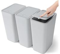 Set de 3 mini poubelles de salle de bain avec couvercle pop-up, 10 L poubelle moderne, poubelle, poubelle adaptée au salon, chambre, cuisine, toilettes, bureau (gris)