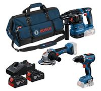 Set de 3 outils 18 V : GSR + GWS + GBH + 2 batteries GBA 18V 4.0 Ah + GAL 18V-40 Professional - BOSCH - 0615A50094