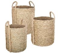Set de 3 paniers à anses ronds roseau tressé D22/26/34cm - Atmosphera Créateur d'intérieur
