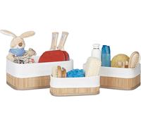 Set de 3 paniers de rangement rectangulaires en bambou avec tissu pour les jouets - Accessoires salle de bain nature