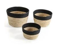 Set de 3 paniers Nati fibre naturelle et papier, noir/beige
