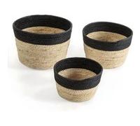 Set de 3 paniers Nati fibre naturelle et papier, noir/beige Noir G