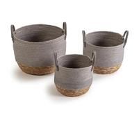 Set de 3 paniers Neves fibre naturelle et papier, gris/naturel