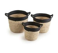 Set de 3 paniers Otilia fibre naturelle et papier, noir/beige