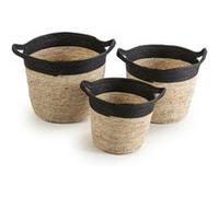Set de 3 paniers Otilia fibre naturelle et papier, noir/beige Noir G
