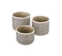 Set de 3 Paniers ronds en Osier motif ethnique Noir --