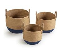 Set de 3 paniers Tecla fibre naturelle, bleu/naturel