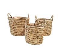 Set de 3 paniers tressés en jacinthe d'eau - Beige