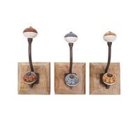 Set de 3 Patères Murales en Bois et Métal de 18cm, Style Vintage Crochet avec Embout en Céramique Coloré