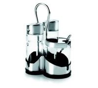 Set de 3 pièces - LACOR - Salière, Poivrier, Moutardier - Verre et Inox - Socle 3 Compartiments