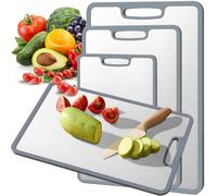 Set de 3 planches à découper en titane, à double face avec bordure en silicone antidérapante, planches à découper en titane pur pour la cuisine, planche à découper double face de qualité alimentaire