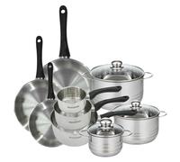 Set de 3 poêles 20 24 28 cm, 3 casseroles 12 16 20 cm et 3 faitouts 16, 20 et 24 cm en inox Fackelmann Geneva