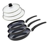 Set de 3 Poêles 20, 24 et 28 cm céramique sans PFAS et 3 couvercles Elo Prima Cucina Transparent,Noir