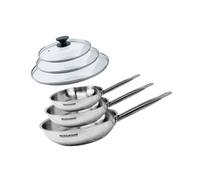 Set de 3 poêles 20 24 et 28 cm en inox et 3 couvercles en verre Fackelmann Eterna