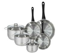 Set de 3 poêles 20, 24 et 28 cm en inox et 3 faitouts inox 16, 20 et 24 cm Fackelmann Geneva