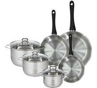 Set de 3 poêles 20, 24 et 28 cm en inox et 3 faitouts inox 16, 20 et 24 cm Fackelmann Geneva Inox|Noir