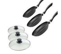 Set de 3 poêles 20, 24 et 28 cm et 3 couvercles sans PFAS Elo Alucast