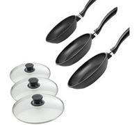 Set de 3 poêles 20, 24 et 28 cm et 3 couvercles sans PFAS Elo Alucast