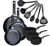 Set de 3 poêles 24 28 et 30 cm et 3 casseroles 16, 18 et 20 cm antiadhésives céramique et 6 ustensiles Fackelmann Brandao