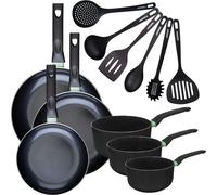 Set de 3 poêles 24 28 et 30 cm et 3 casseroles 16, 18 et 20 cm antiadhésives céramique et 6 ustensiles Fackelmann Brandao