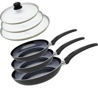 Set de 3 Poêles 24, 28 et 32 cm céramique sans et 3 couvercles en verre Elo Prima Cucina