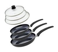 Set de 3 Poêles 24, 28 et 32 cm céramique sans et 3 couvercles en verre Elo Prima Cucina