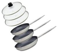 Elo Set de 3 poêles Professional inox 18/10 ELODUR® Ø24/28/32 cm avec 3 couvercles en verre