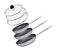 Set de 3 poêles ELO Professional inox 18/10 ELODUR® Ø24/28/32 cm avec 3 couvercles en verre