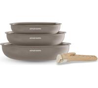 Set de 3 Poêles Arthur Martin AM4587, Tous Feux Dont Induction, Céramique, Ø 20-24-28 cm, Poignée Amovible, Taupe