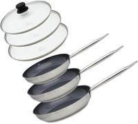 Set de 3 Poêles Induction ELO Professional, Inox 18/10 ELODUR, Ø 24 cm, 28 cm, 32 cm, Couvercles en Verre