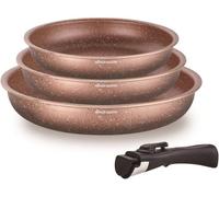 Set de 3 poeles - Tous feux dont induction - ARTHUR MARTIN - AM9811 - Ø 20, 24 et 28 cm + 1 poignée amovible - Terracotta