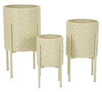 Set de 3 porte-plantes Betsy en fer laqué crème avec piédestal