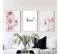 Set de 3 Poster 40x50 Fleur Rose Affiche Pivoine Citation Amour Noir et Blanc Toile Art Décoration Murale Nature Tableau Moderne Design Impressions Sur Toile Deco Salon PTLS004-L