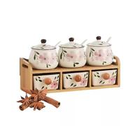 Set de 3 pots à épices en céramique, sucrier à motif floral | For le rangement, ensemble de pots de rangement for domestique, grains de café, sucre, sel