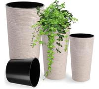 set de 3 pots de fleurs avec copeaux de bois, cache-pot élégant avec insert amovible, protection de pot de fleurs pour bureau, jardinière, pot, bac de jardin (crème, set de 3 - 19,25,30cm)