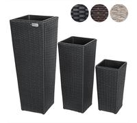 Set de 3 pots de fleurs polyrotin brun cache-pot pot intérieur évacuation eau extérieur intérieur bac à fleurs jardinière