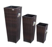 Set de 3 pots de fleurs polyrotin brun cache-pot pot intérieur évacuation eau extérieur intérieur bac à fleurs jardinière