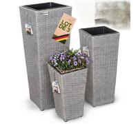 Set de 3 pots de fleurs polyrotin gris cache-pot pot intérieur évacuation eau extérieur intérieur bac à fleurs jardinière