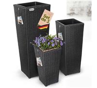 Set de 3 pots de fleurs polyrotin CASARIA® noir cache-pot pot intérieur évacuation eau extérieur intérieur bac à fleurs jardinière