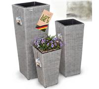 Set de 3 pots de fleurs polyrotin gris cache-pot pot intérieur évacuation eau extérieur intérieur bac à fleurs jardinière