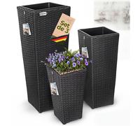 Set de 3 pots de fleurs polyrotin noir cache-pot pot intérieur évacuation eau extérieur intérieur bac à fleurs jardinière